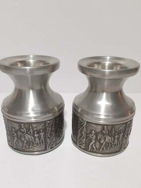 Vintage Pewter Candle Holders Norway S. Edvardsen Set of 2
